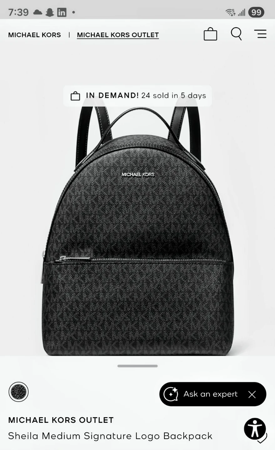 Michael Kors Sheila Medium Signature Logo Backpack - Black - photo 4