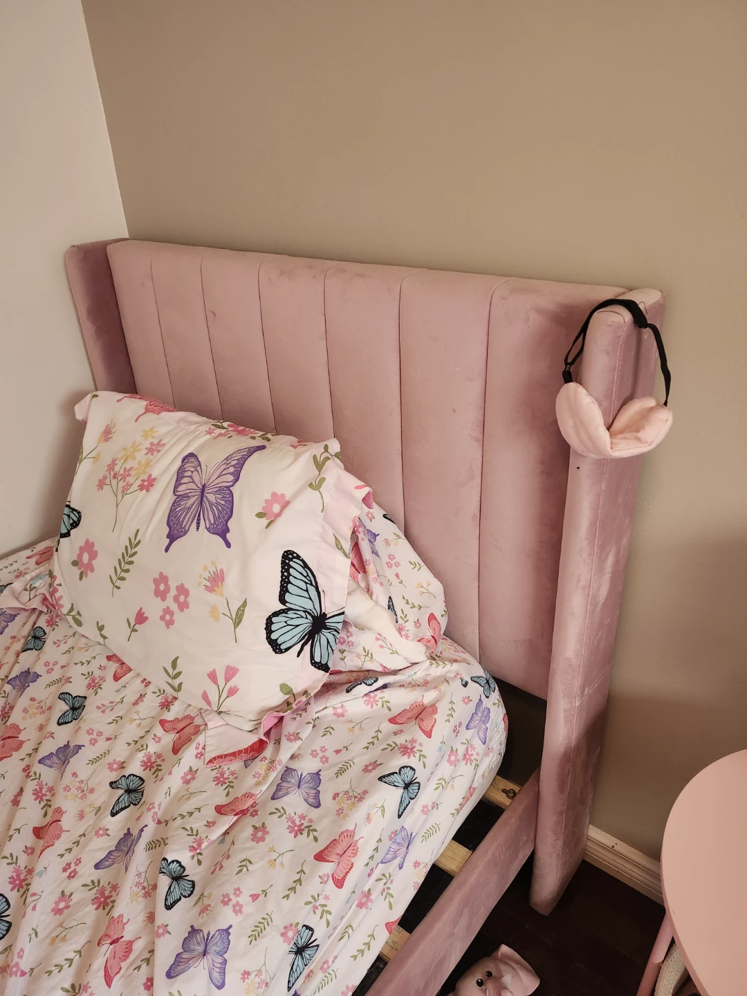 Pink Twin Bed Frame with Butterfly Bedding