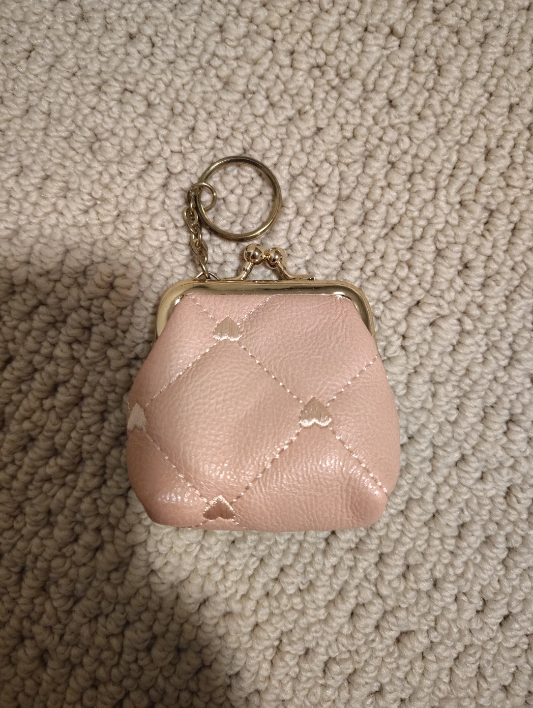 Pink Quilted Coin Pouch with Hearts Keychain - photo 2