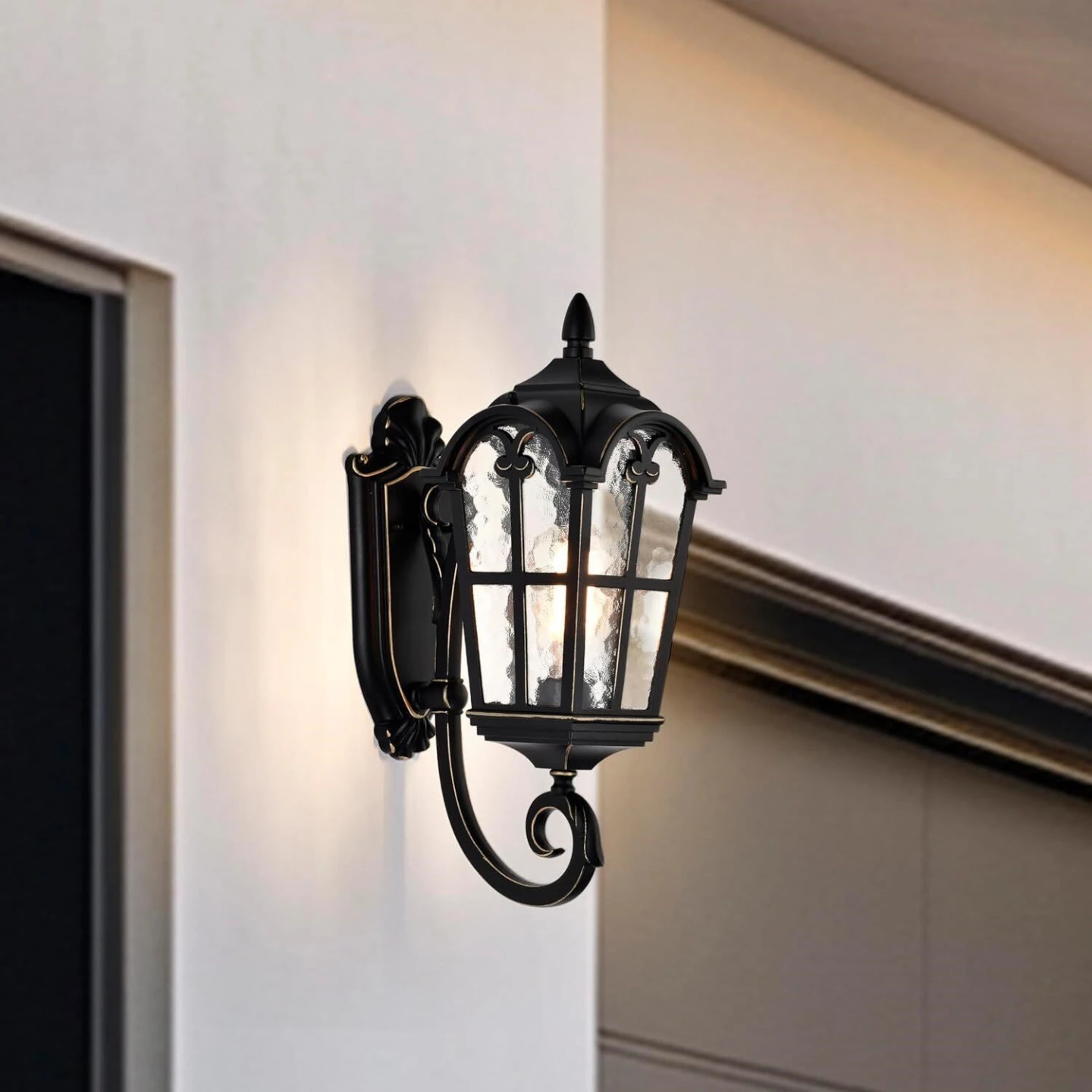 Black Outdoor Wall Lantern with Tempered Glass - photo 2