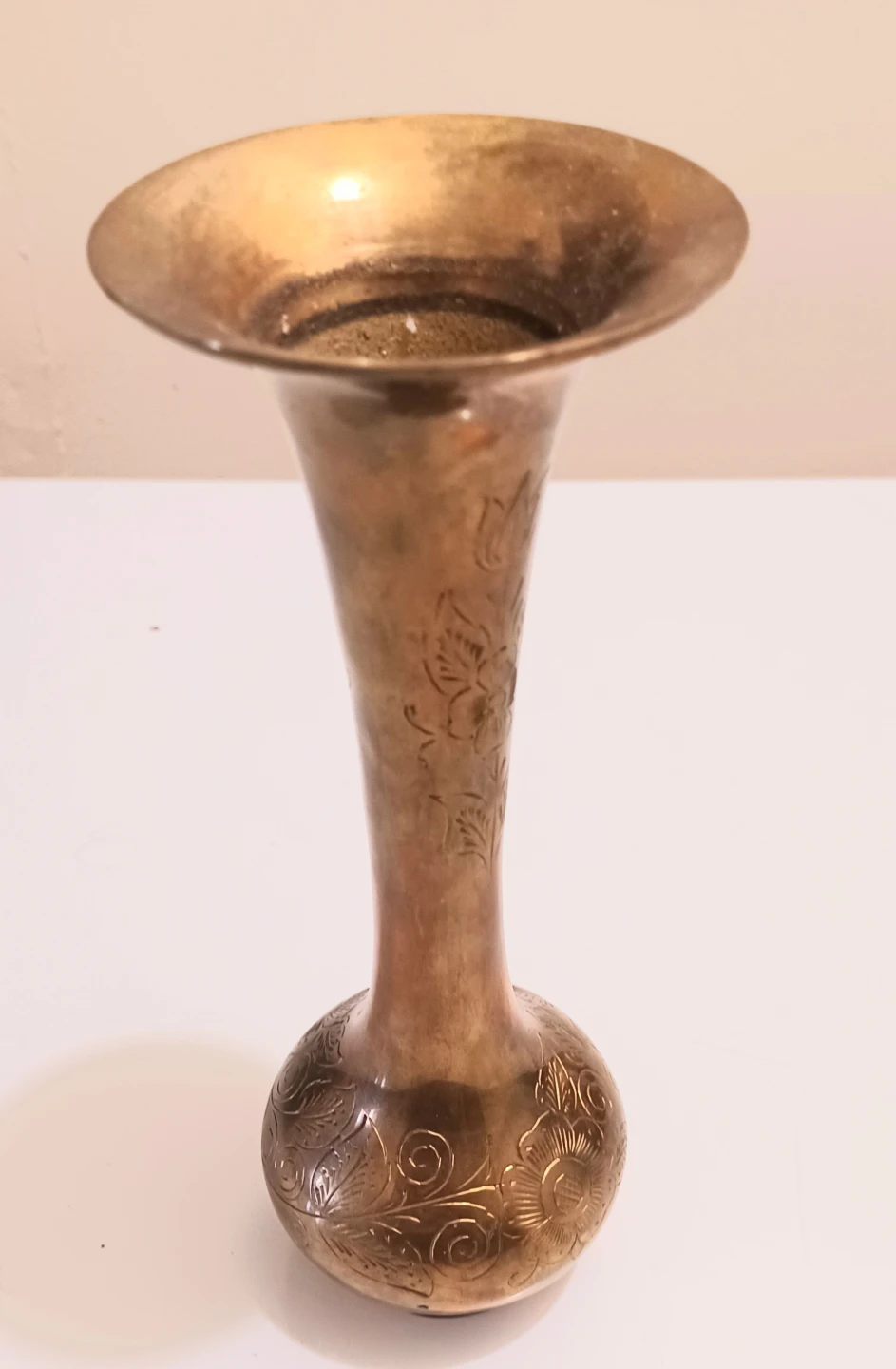 Vtg Etched Brass Table Vase - photo 2