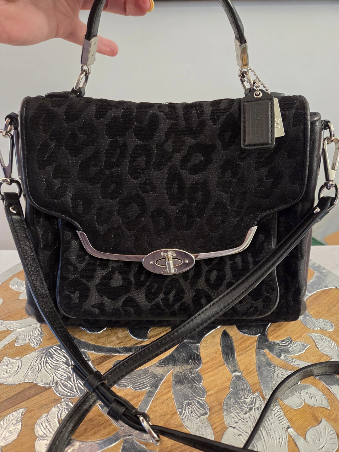 Coach Black Madison Chenille Ocelot Sadie Flap Satchel - photo 2