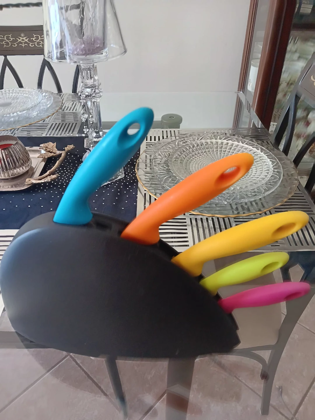 Set of 5 Colourful Kitchen Knives with Block