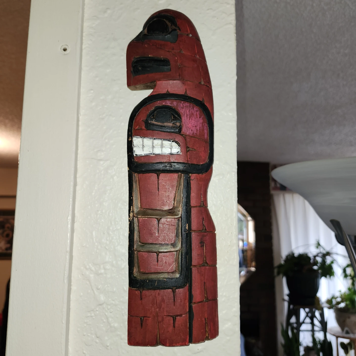 Hand Carved Red Totem Pole Wall Art - photo 4
