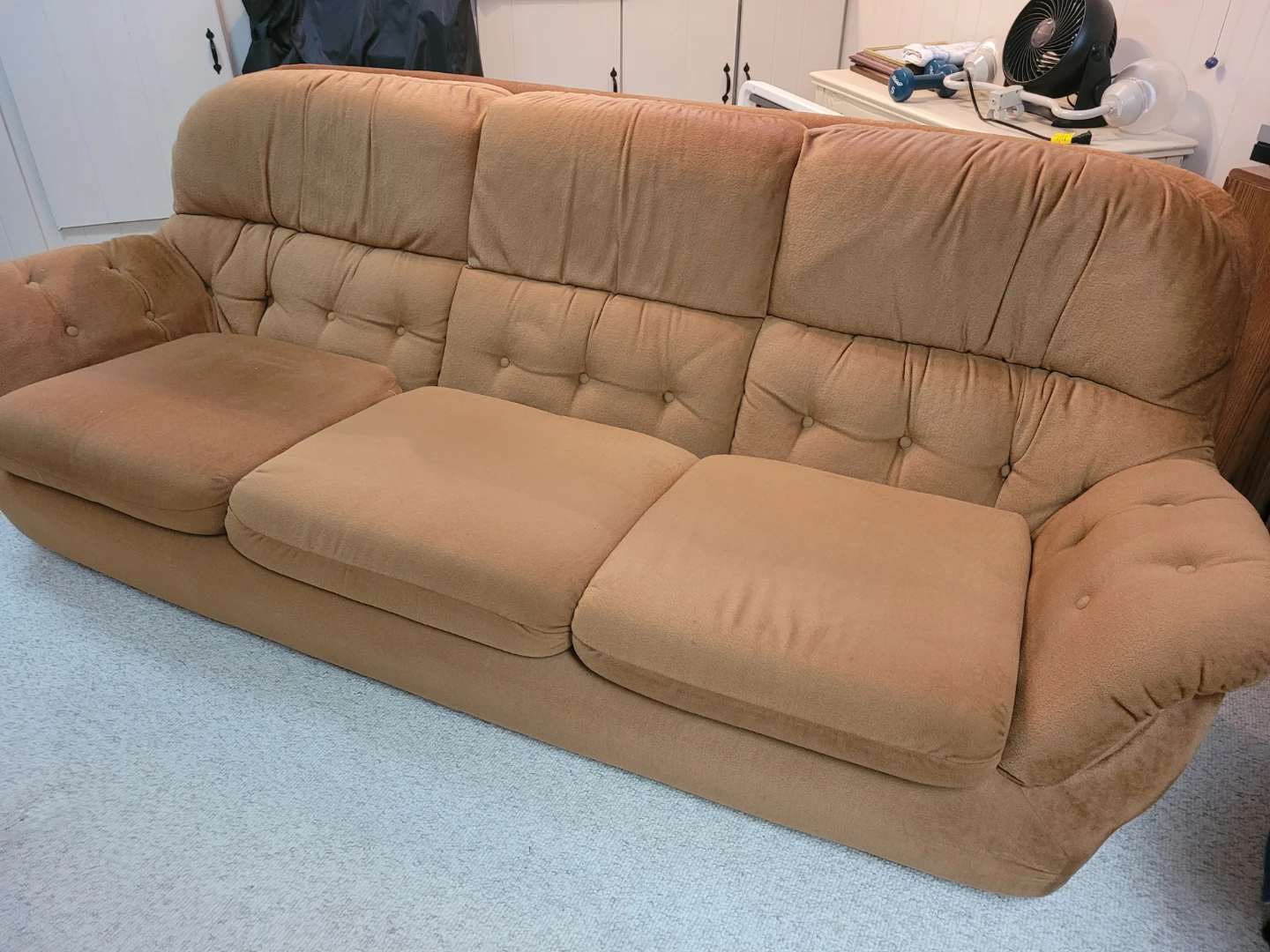 Brown Tufted Sofa with Ottoman