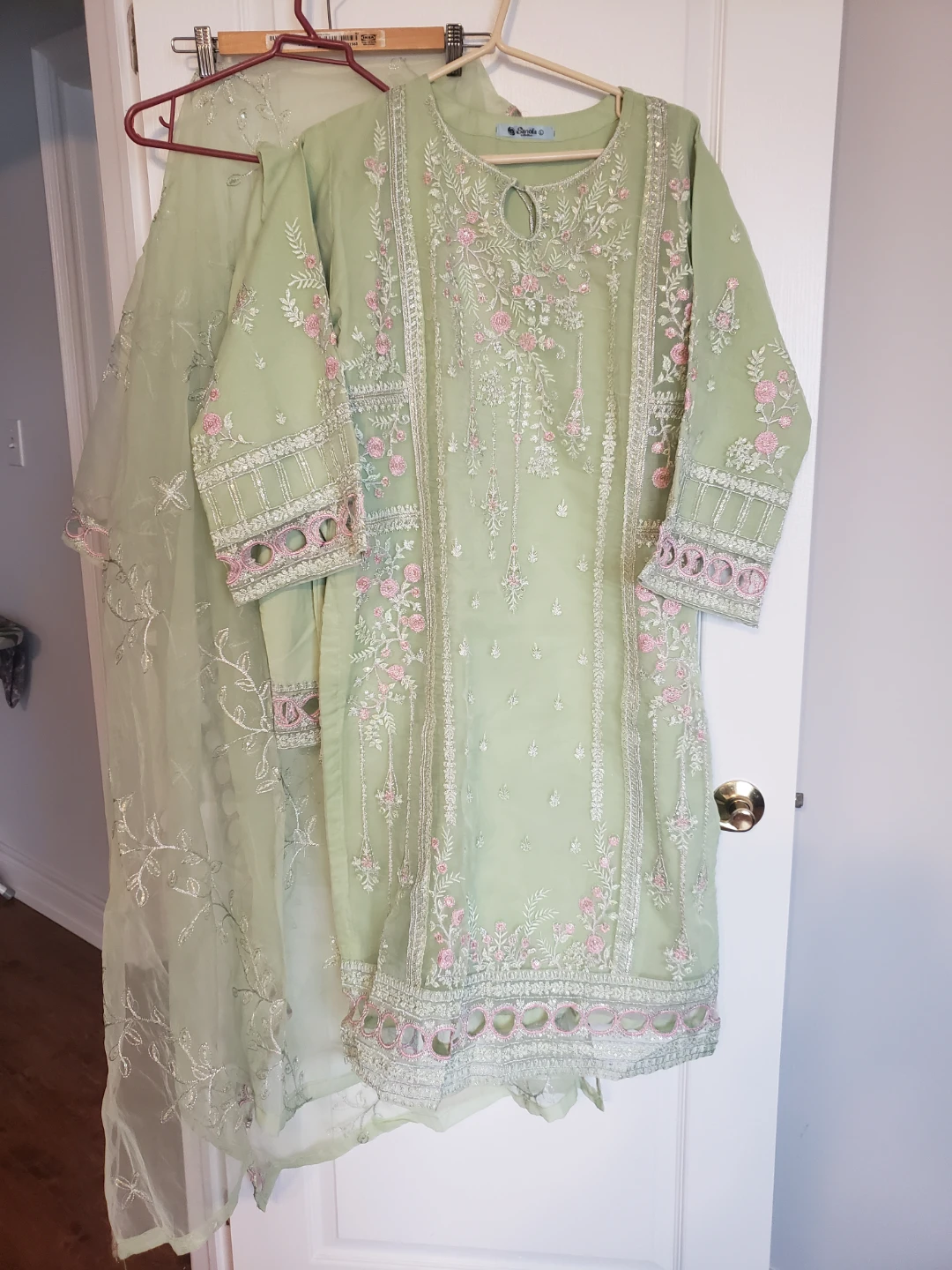 Embroidered Mint Green Salwar Kameez Dupatta Set
