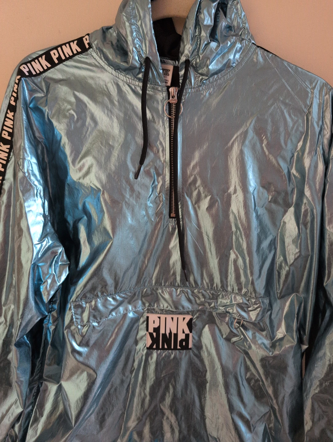 Victoria's Secret PINK Metallic Blue Pullover Anorak Jacket 🌱