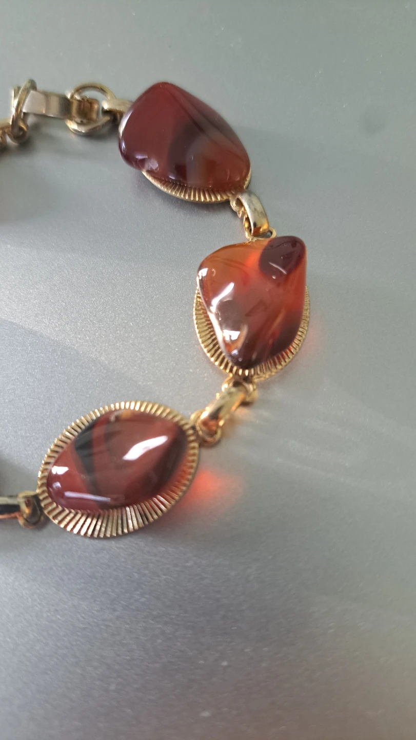 Vintage Amber & Gold Tone Bracelet & earrings - photo 3