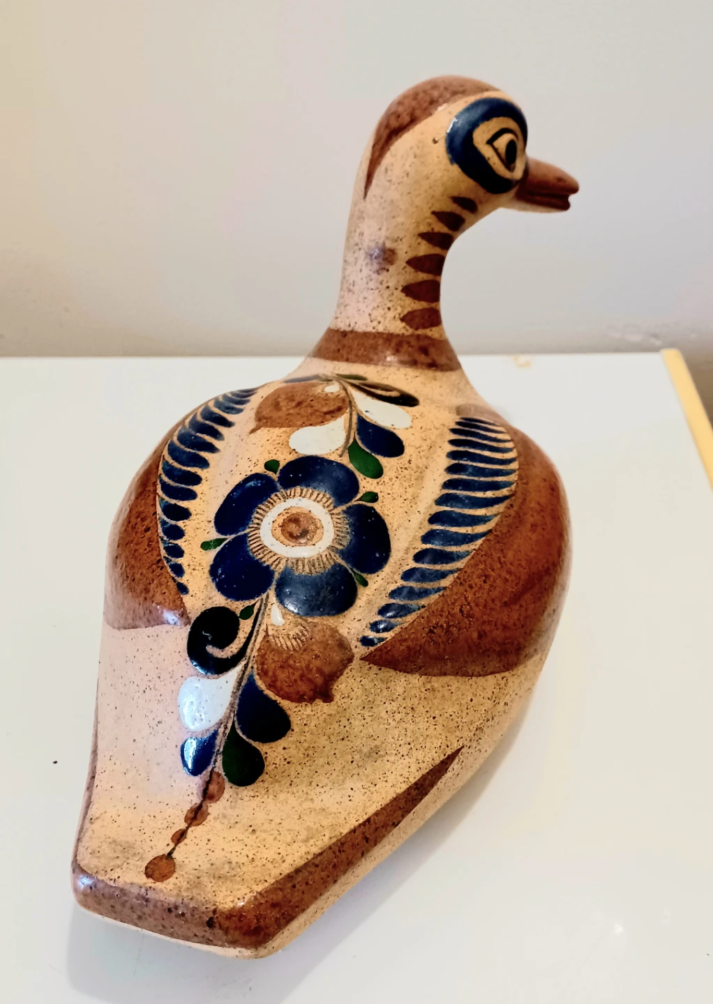 14" Vtg Signed Artist Hand Crafted Stoneware Tonala Duck