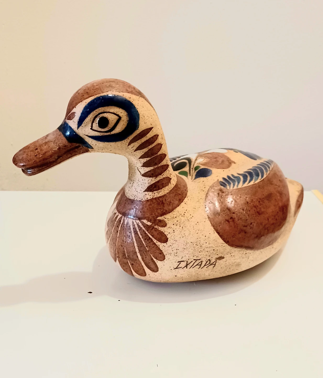 14" Vtg Signed Artist Hand Crafted Stoneware Tonala Duck - photo 3