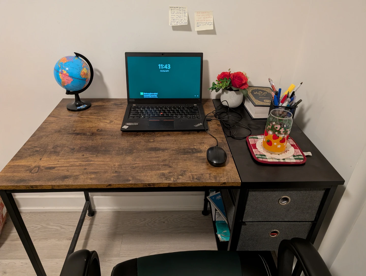 Rustic Wood and Black Metal Desk with Storage Drawers - photo 2