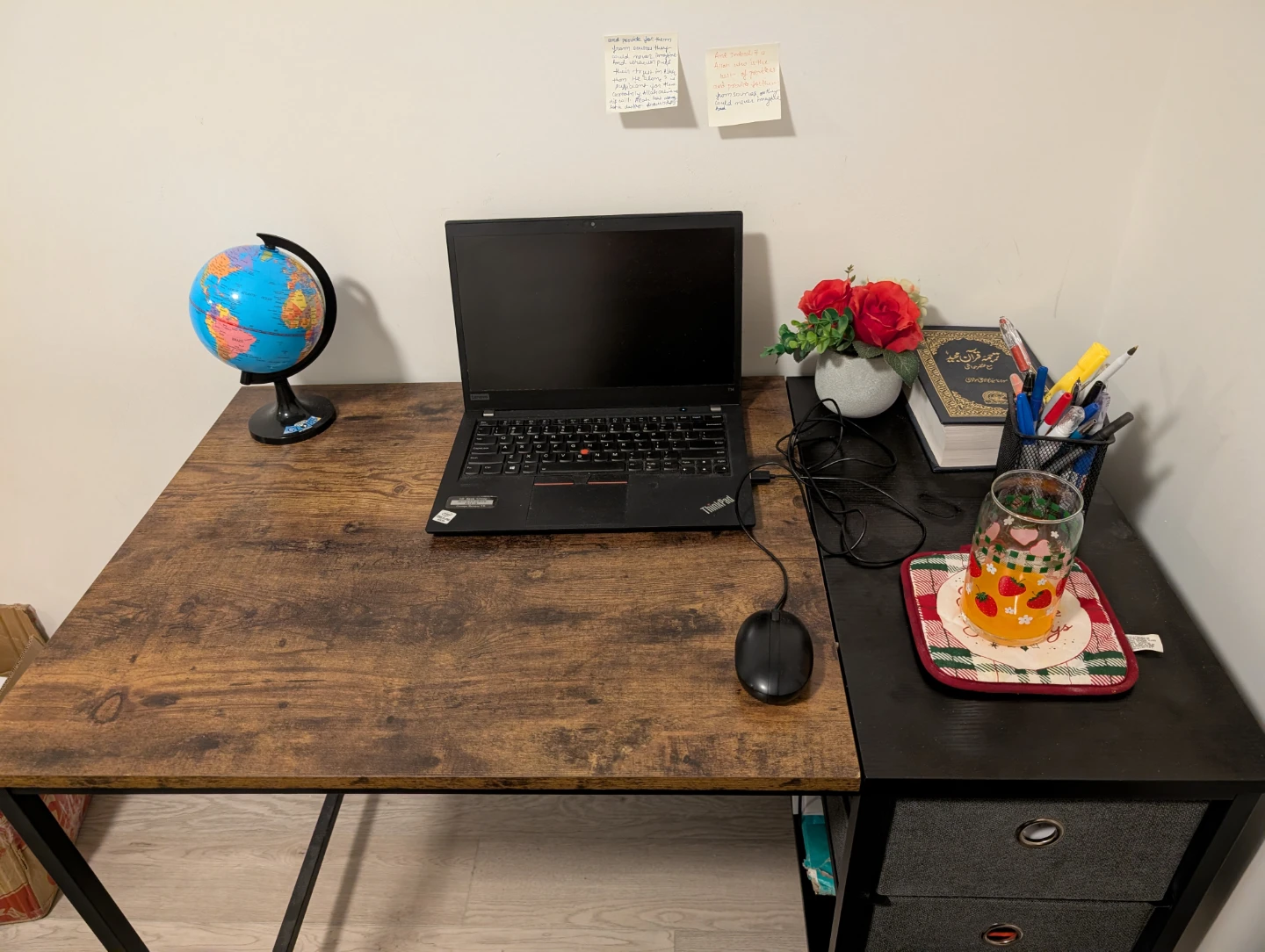 Rustic Wood and Black Metal Desk with Storage Drawers - photo 3