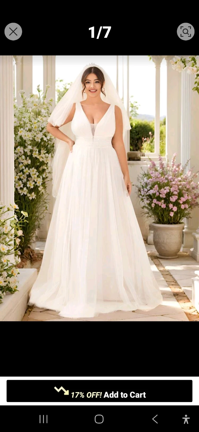 White Tulle V-Neck Wedding Dress