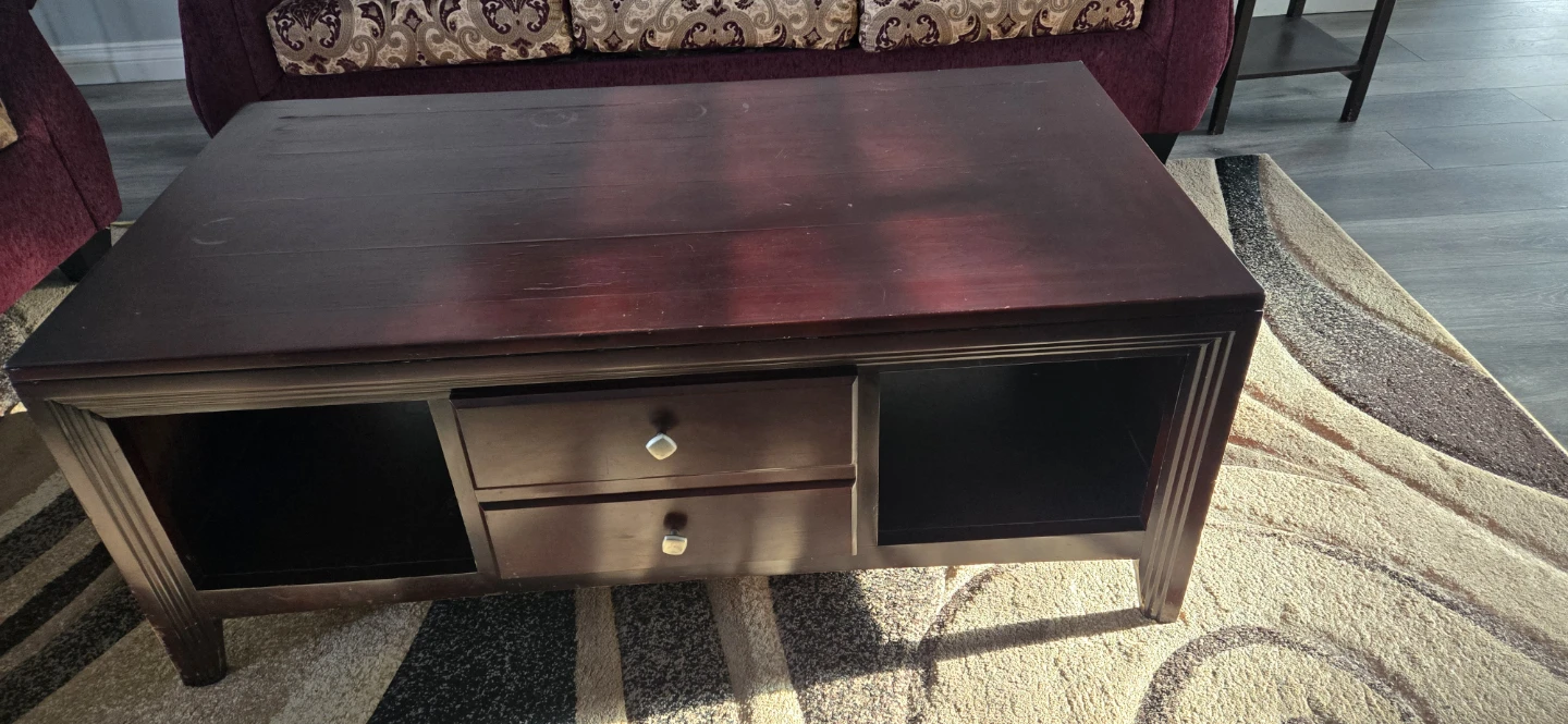 Dark Wood Coffee Table with Drawers - photo 2