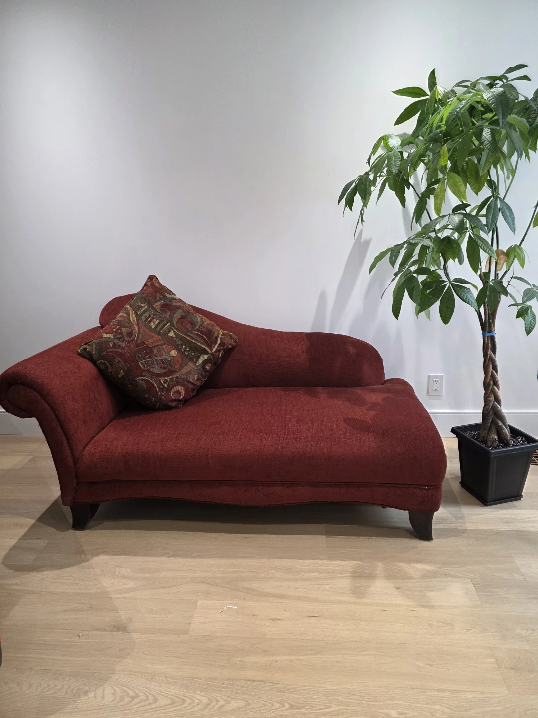 Burgundy Chaise Lounge with Decorative Pillow - photo 2