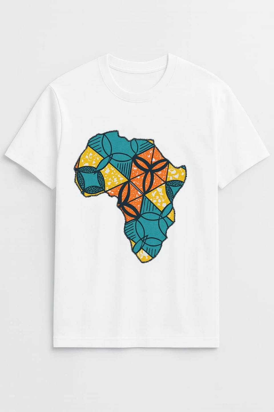 White V-Neck T-Shirt with African Art Graphic - photo 2