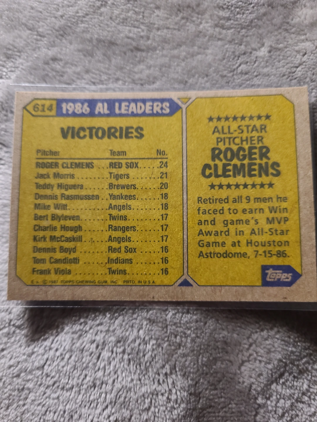 1987 Topps Roger Clemens All-Star Baseball Card - photo 2