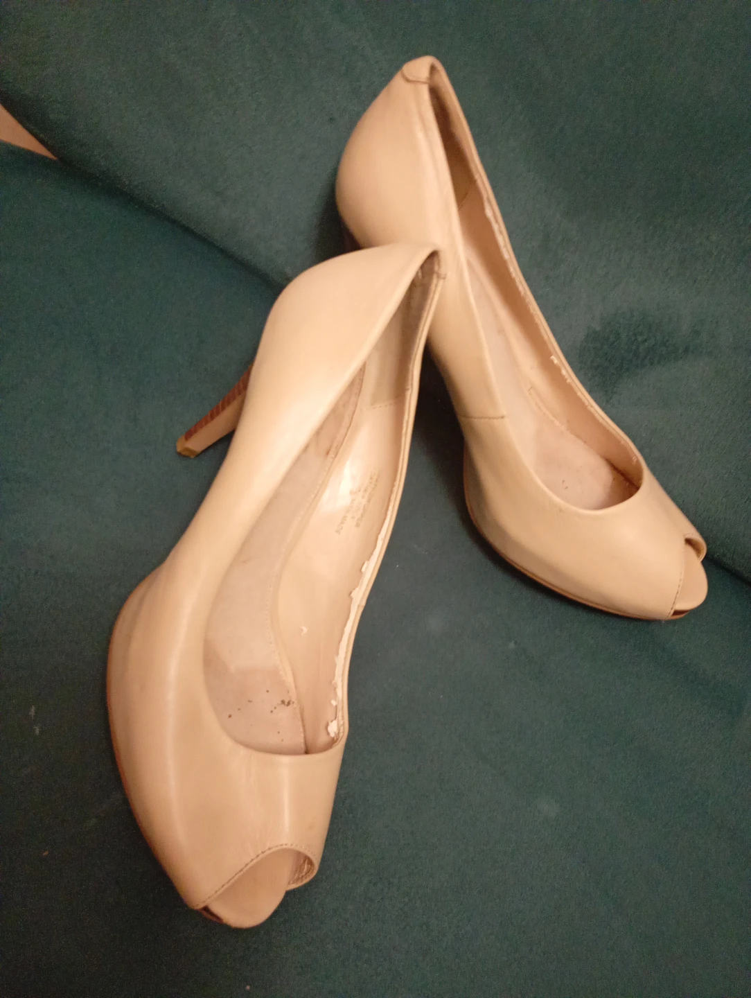 Women's Beige Leather Peep-Toe Heels