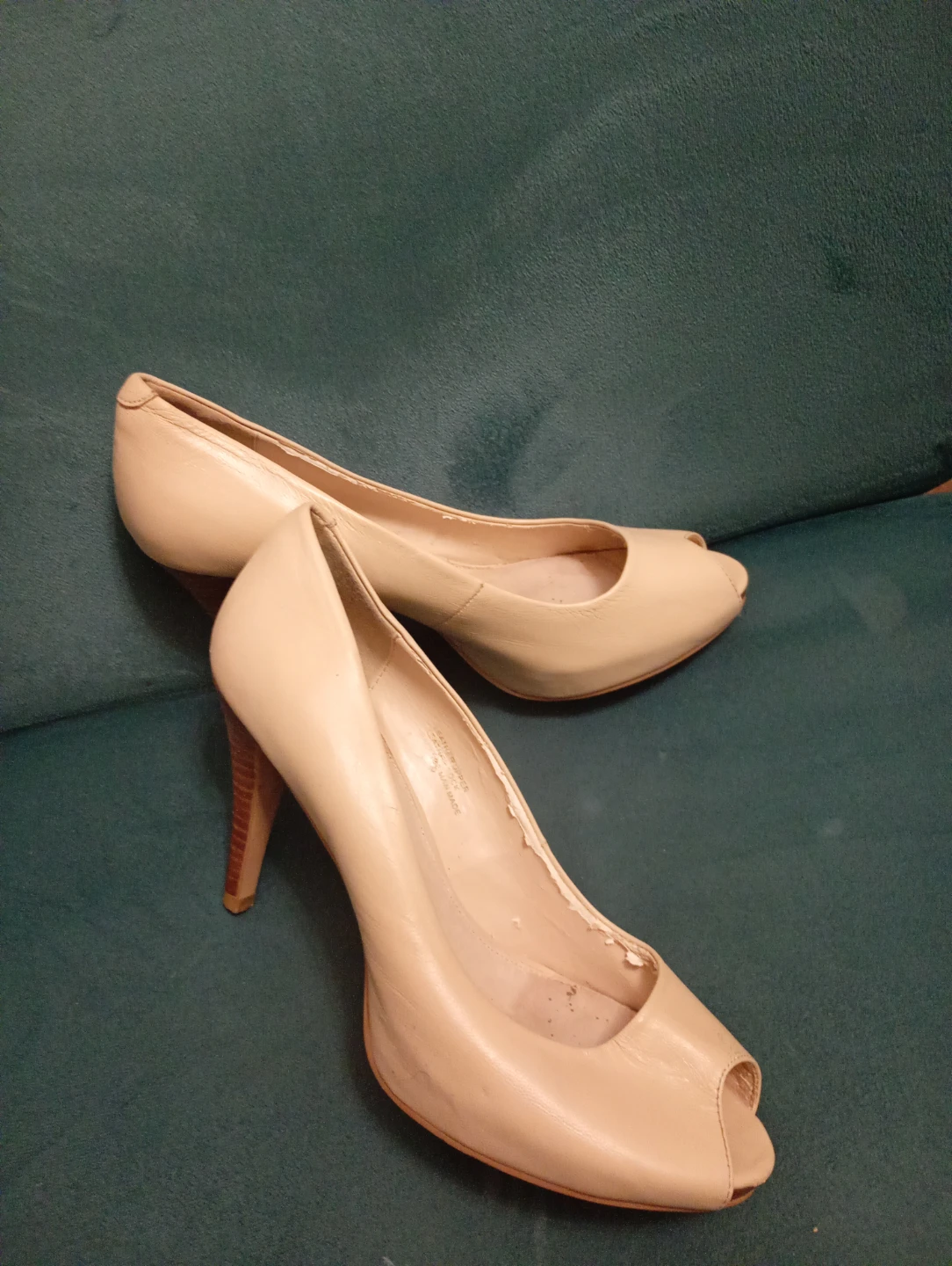 Women's Beige Leather Peep-Toe Heels - photo 2