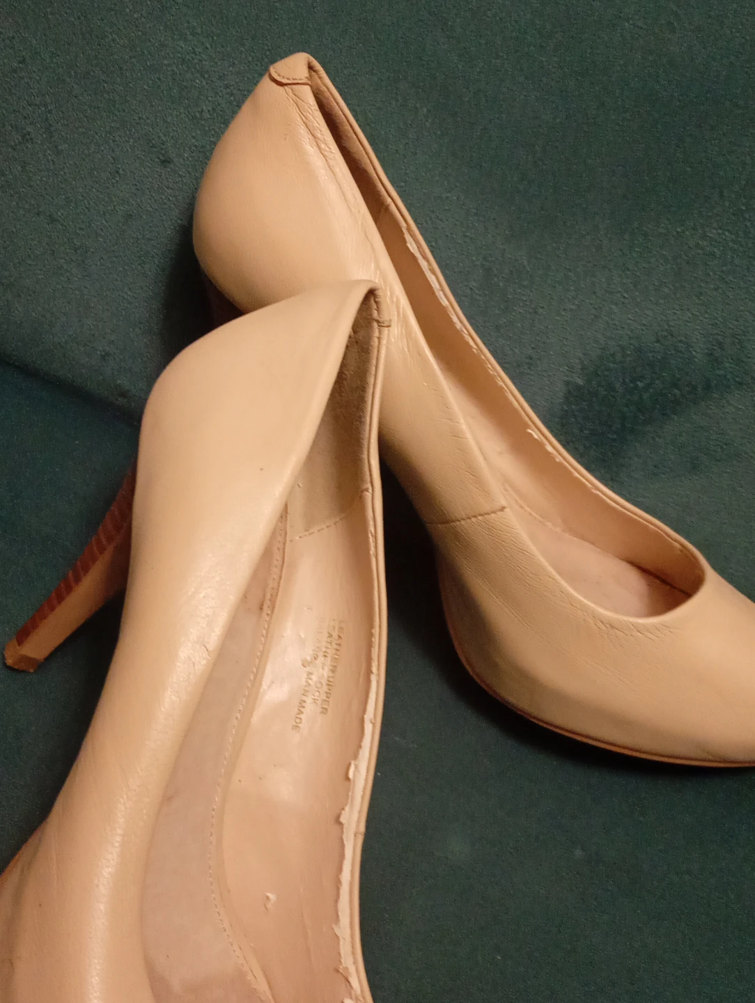 Women's Beige Leather Peep-Toe Heels - photo 3