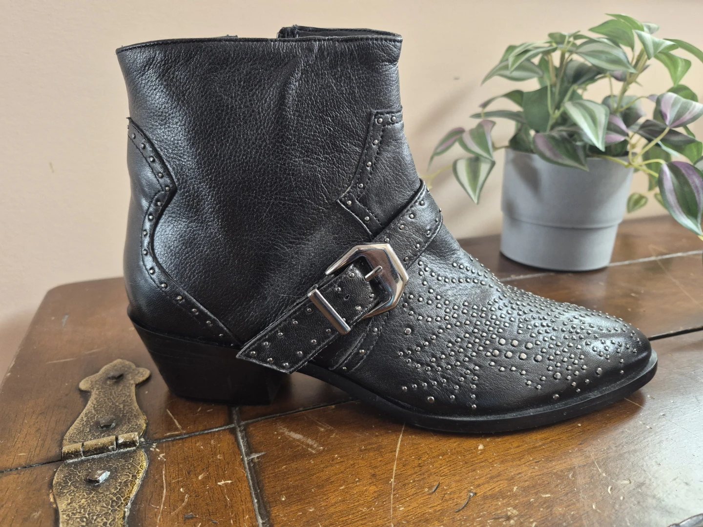 ZARA Black Studded Ankle Boots - Size 38