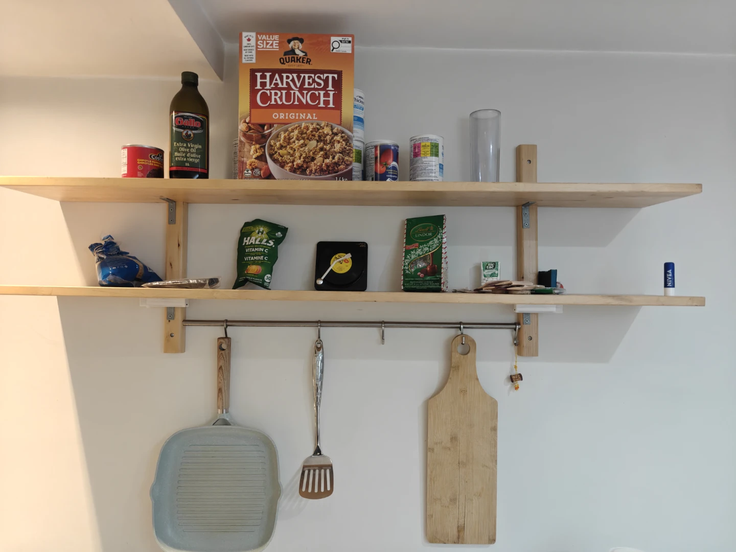 Wooden kitchen shelves