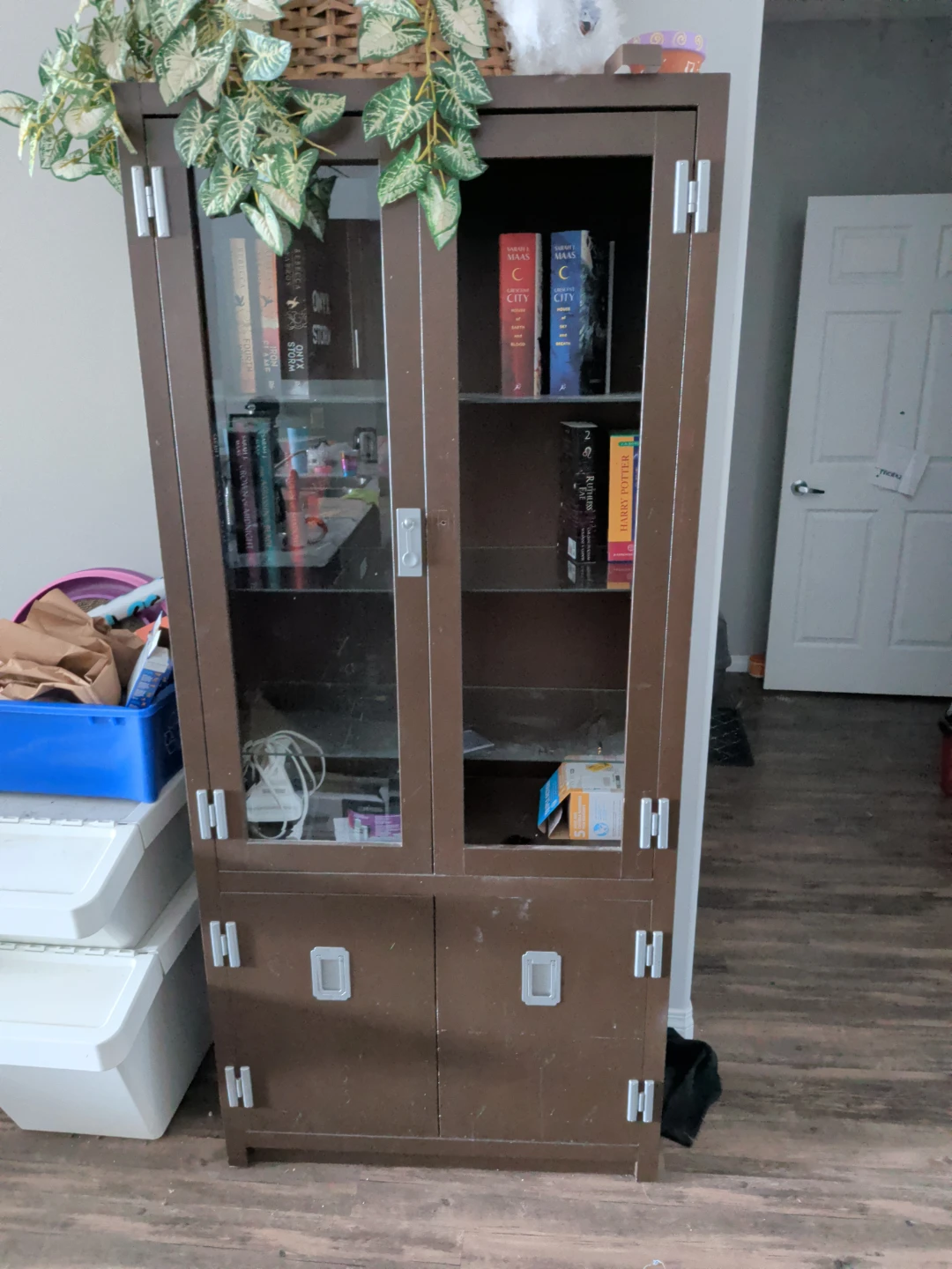 Brown Bookcase with Glass Doors - photo 2