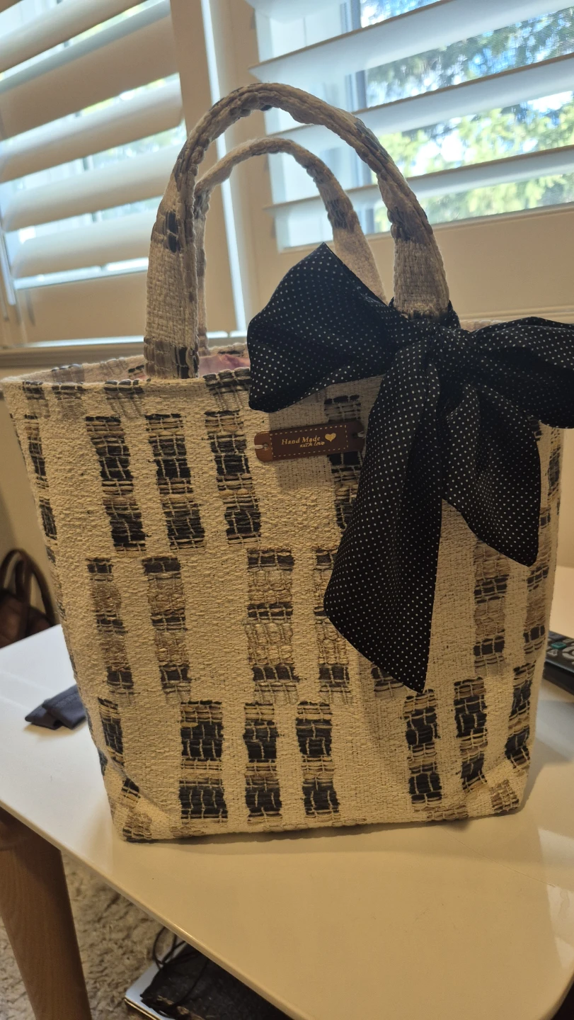 Handmade Tote Bag with Black Polka Dot Bow - photo 2