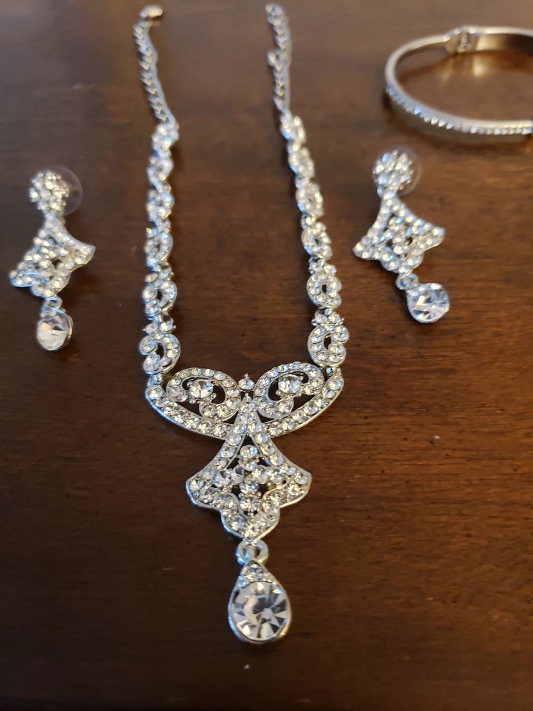 Rhinestone Necklace, Earrings, and Bracelet Set - photo 3