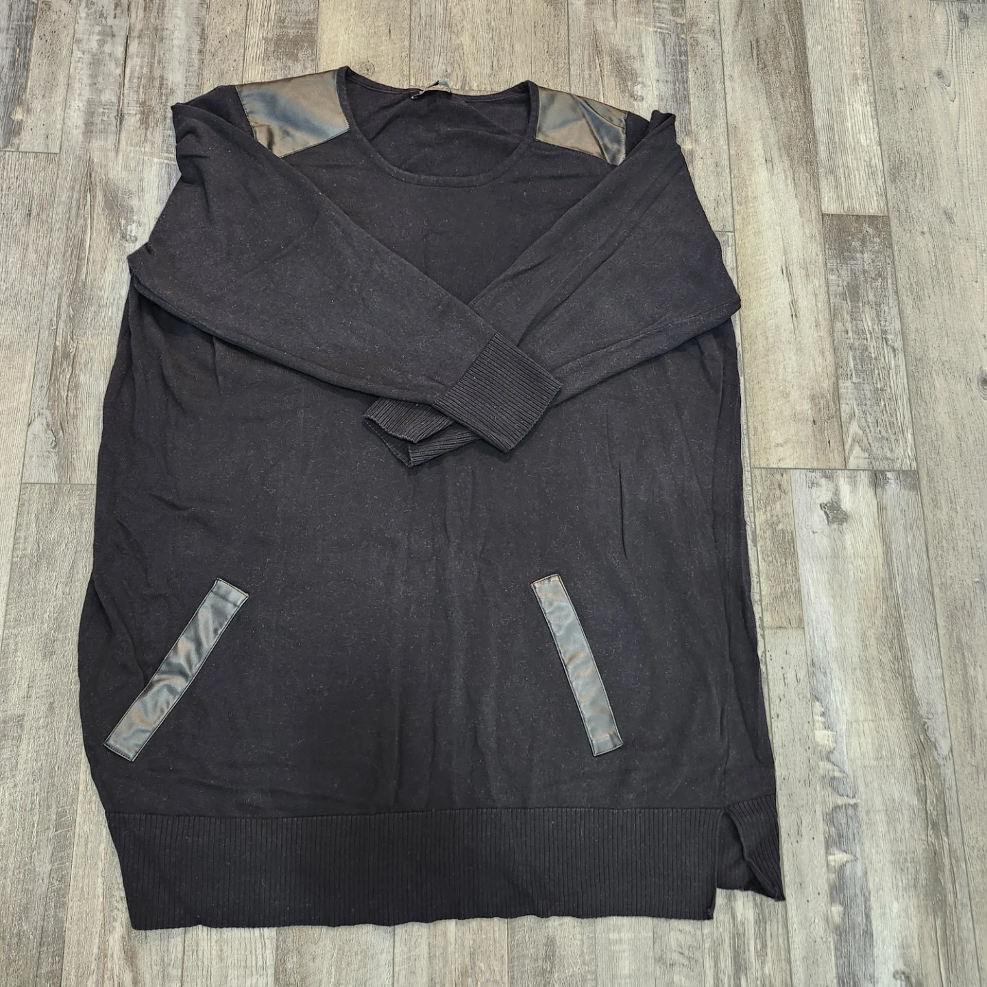 Lily Morgan Black Sweater with Faux Leather Accents - Size 3X