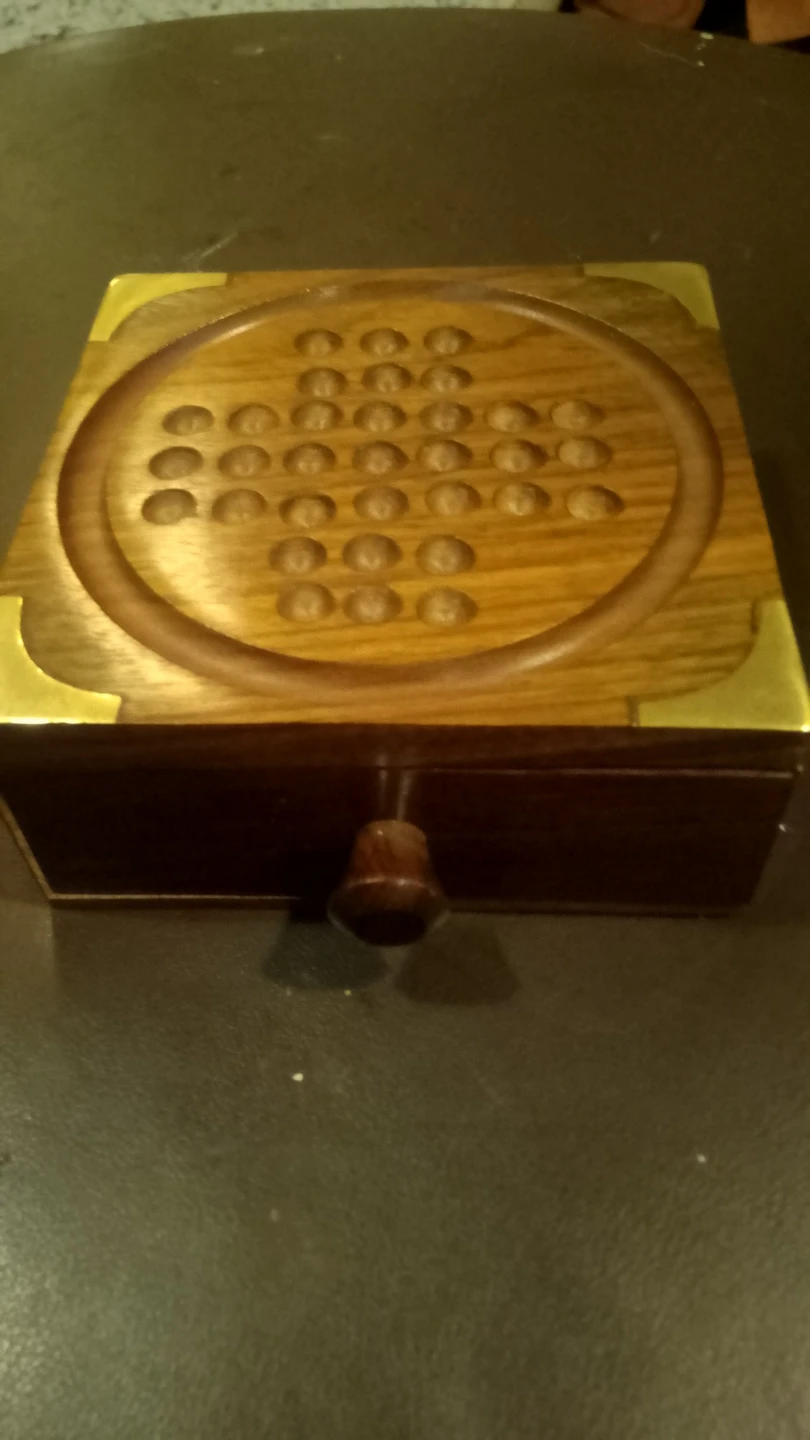 Wooden Solitaire Board Game with Metal Marbles