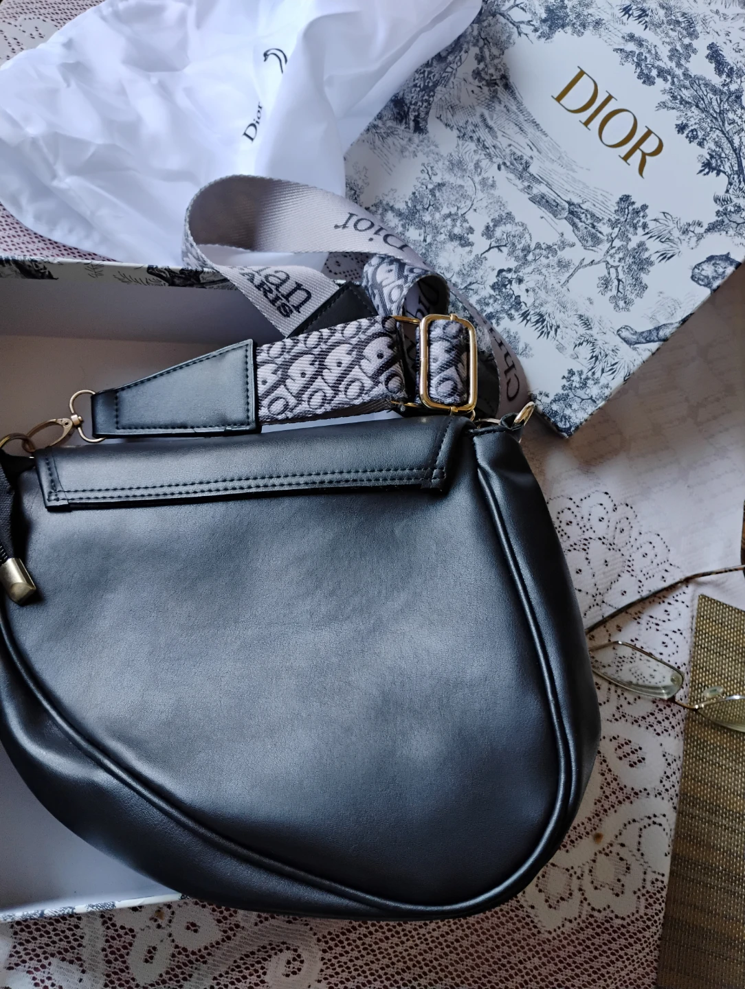 Christian Dior Black Leather Saddle Bag with Strap - photo 4