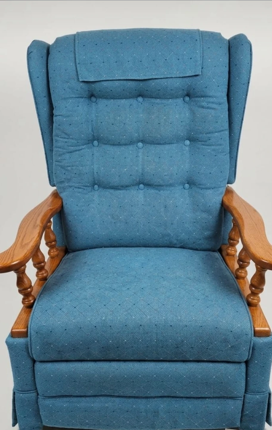 Blue Recliner Chair with Wooden Arms - photo 2