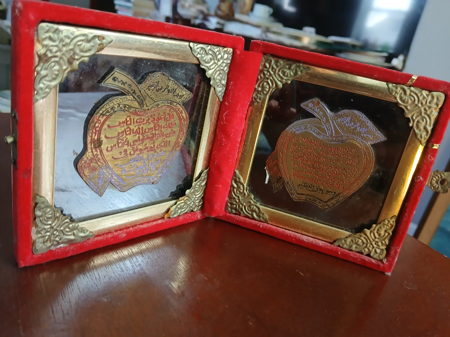 Vintage Red Velvet Keepsake Box with Ornate Appliques