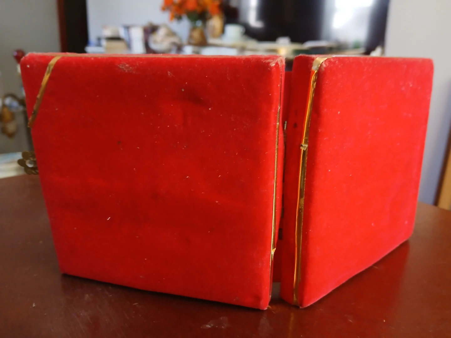 Vintage Red Velvet Keepsake Box with Ornate Appliques - photo 2