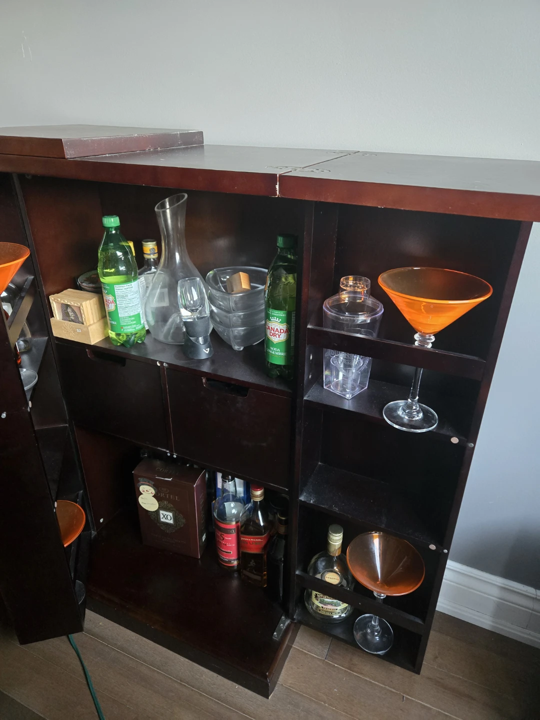 Dark Wood Bar Cabinet with Shelves - photo 3