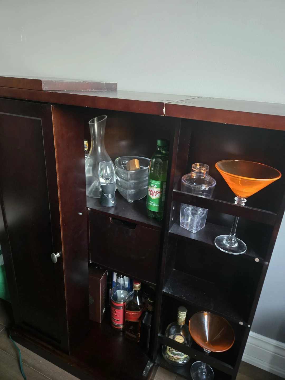 Dark Wood Bar Cabinet with Shelves - photo 4