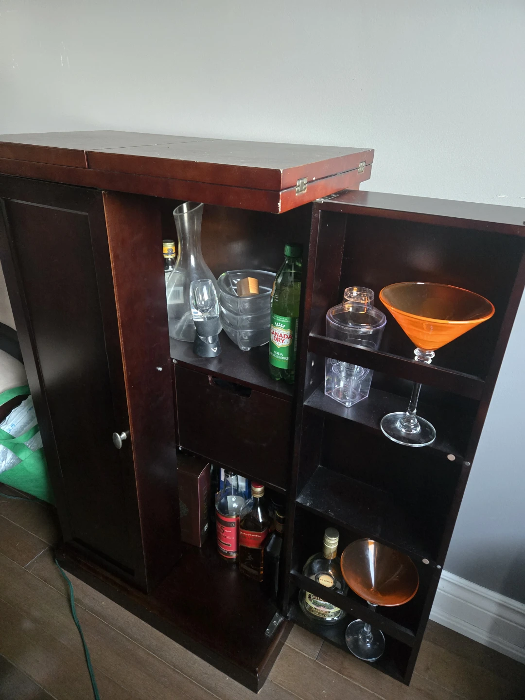 Dark Wood Bar Cabinet with Shelves - photo 5