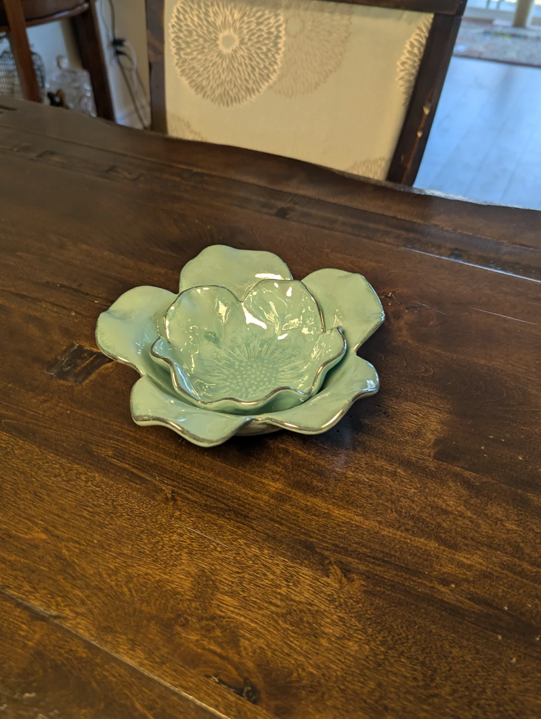 Turquoise blue Ceramic Flower Trinket Dish - photo 2