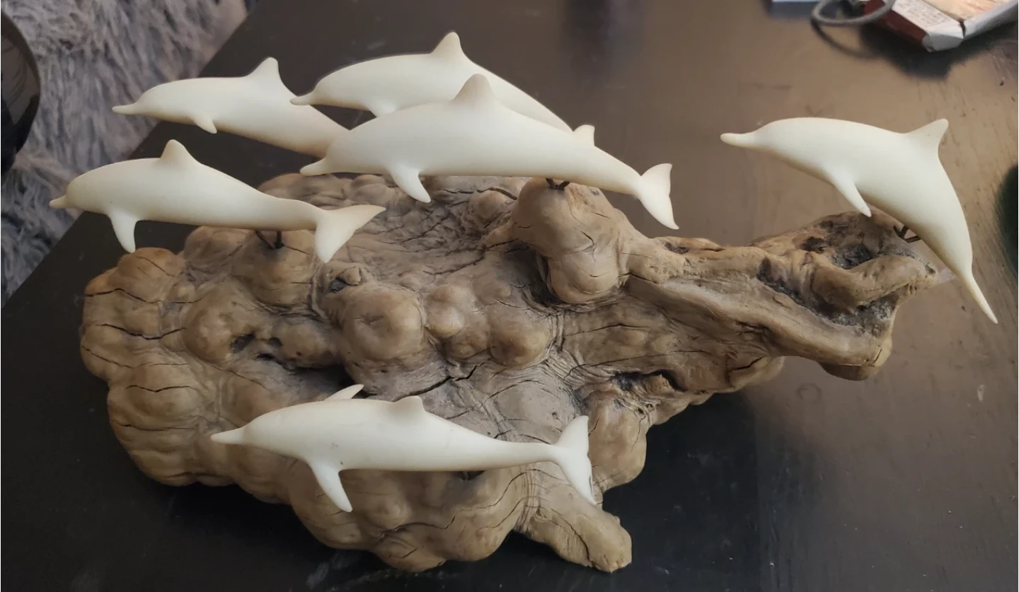 John Perry Dolphin Sculpture on Driftwood