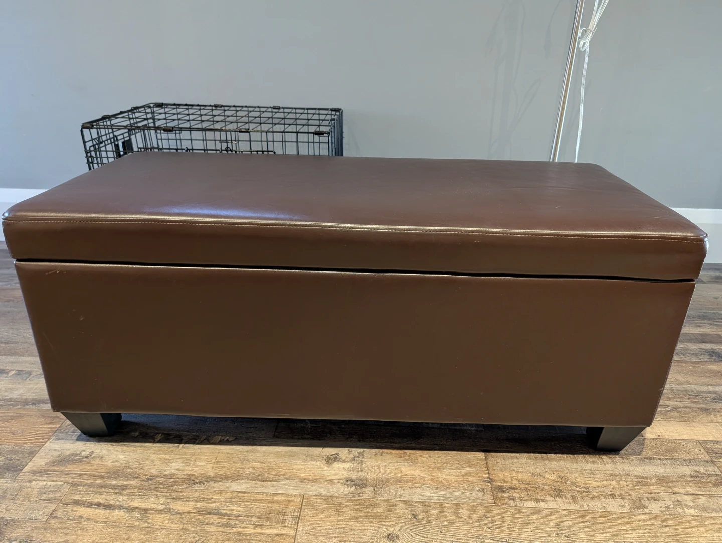 Brown Faux Leather Storage Ottoman