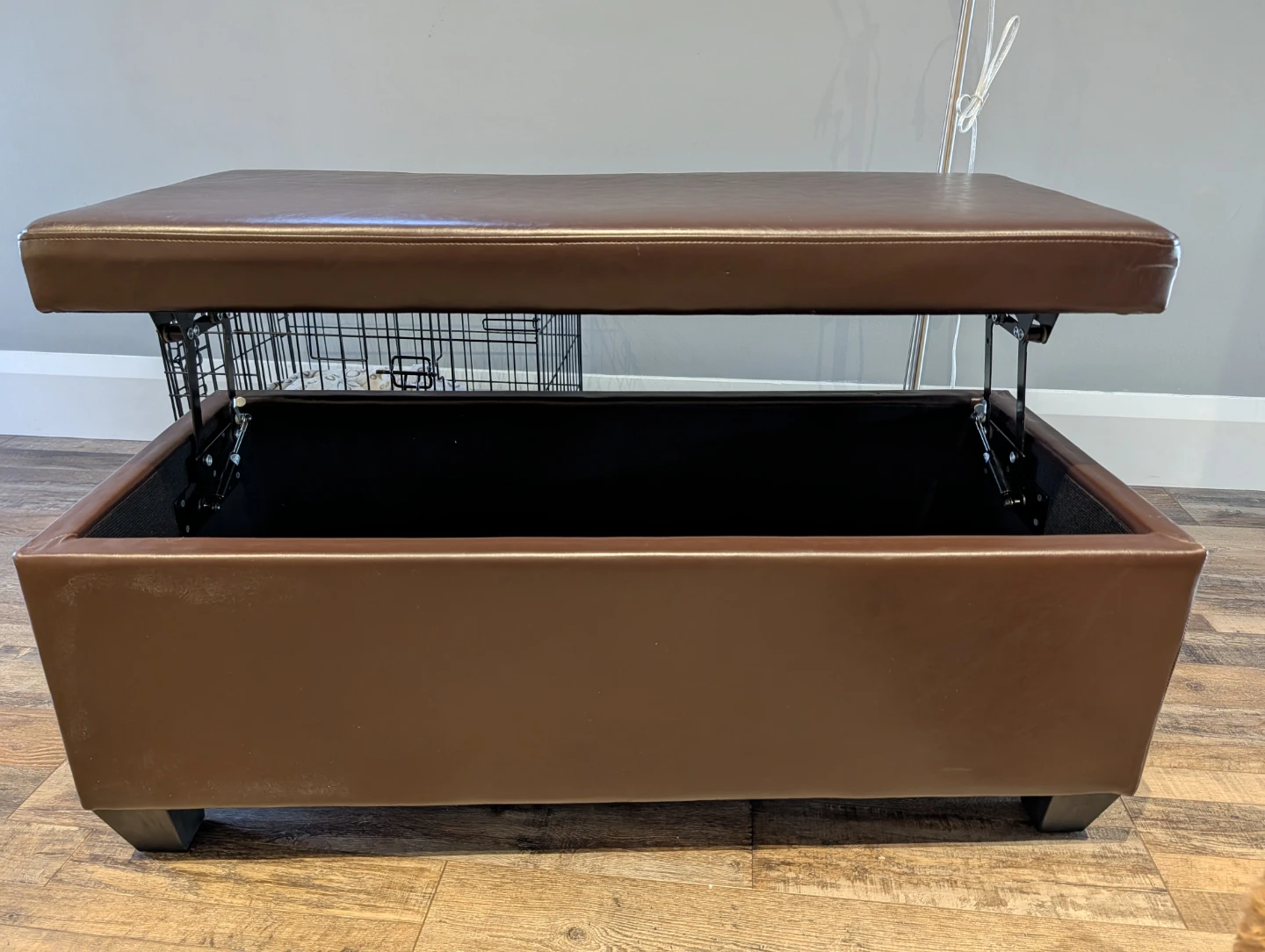 Brown Faux Leather Storage Ottoman - photo 2