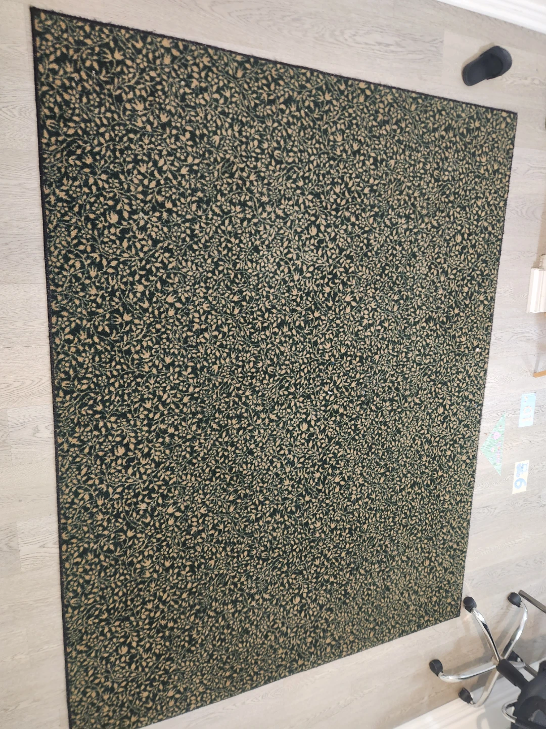 Area Rug - Dark Green with Beige Floral Pattern
