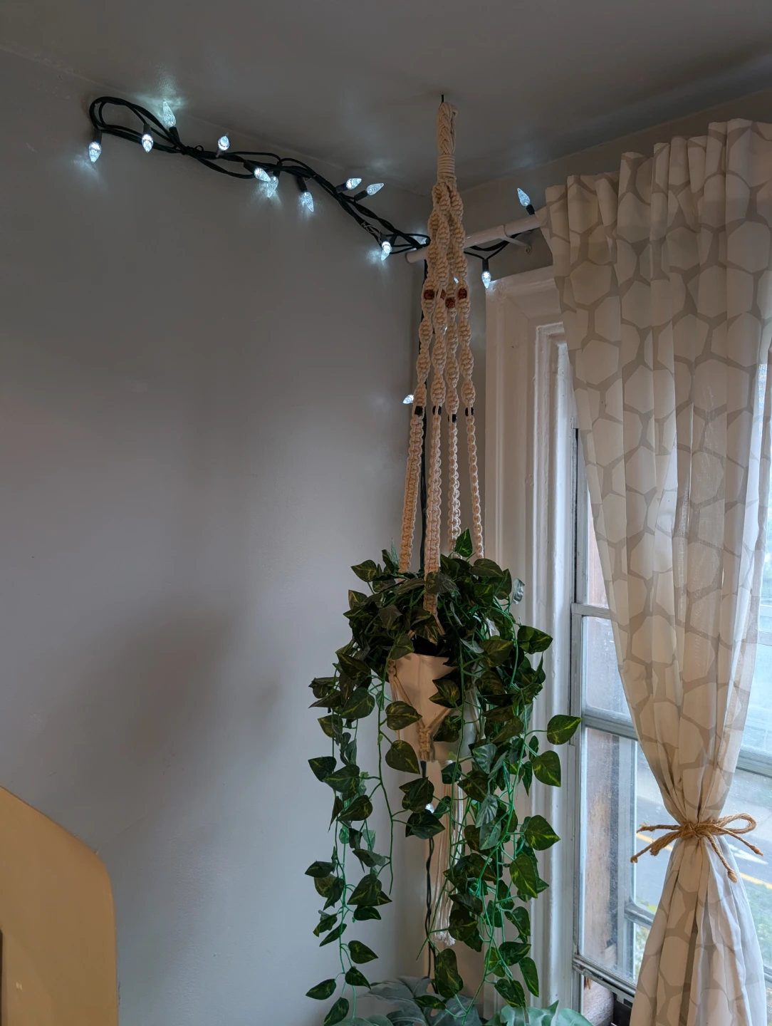 Faux Pothos Plant with Macrame Hanger