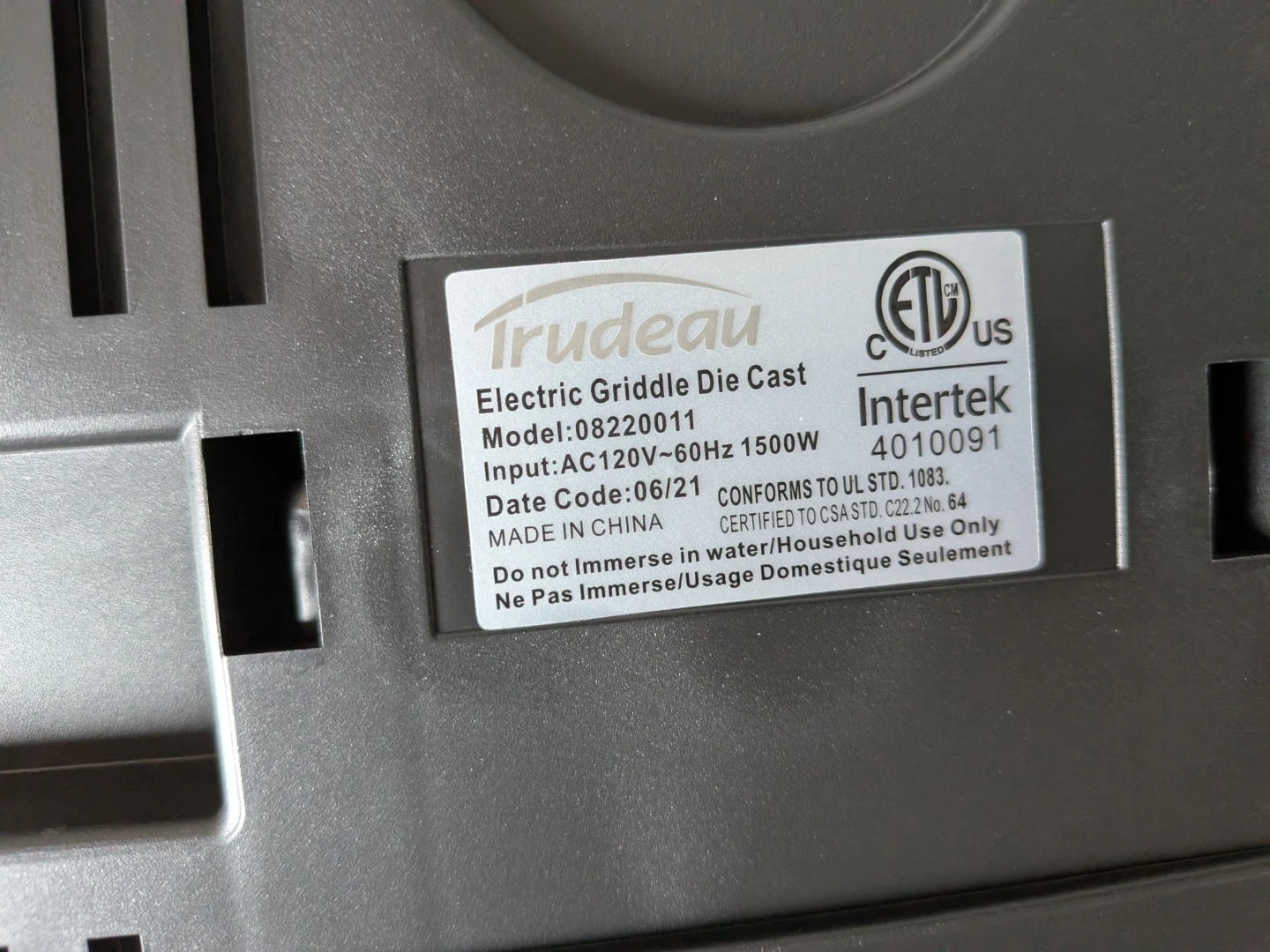 Trudeau Electric Griddle Die Cast - photo 5