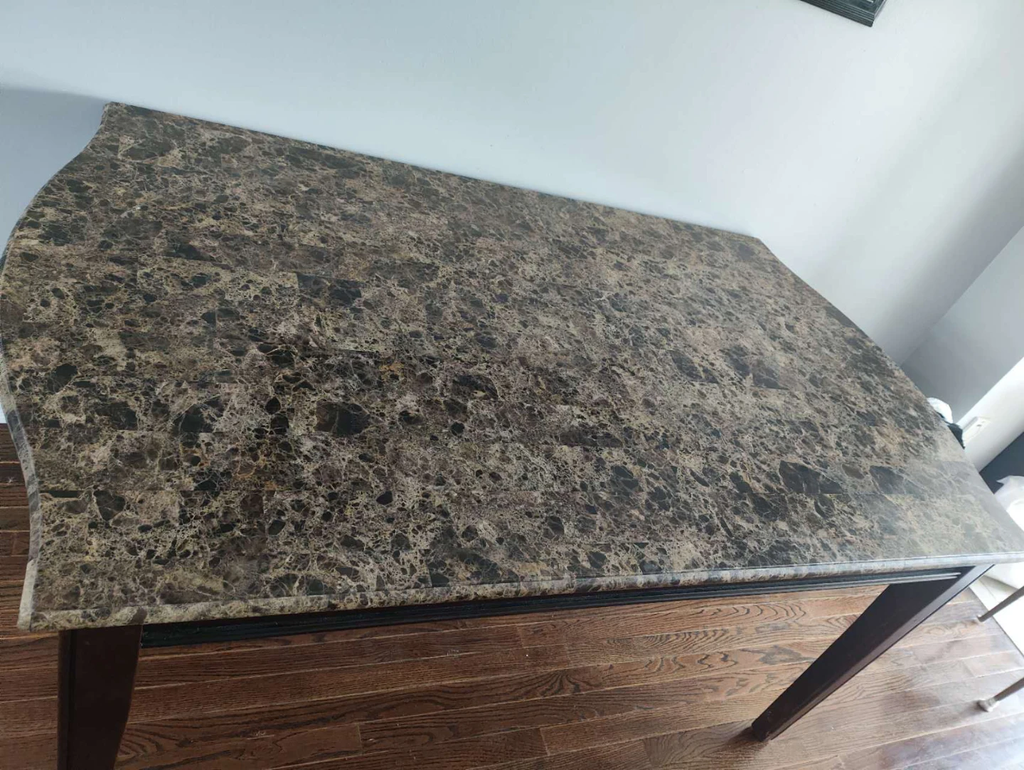 Marble top dining table with dark wood base - photo 2