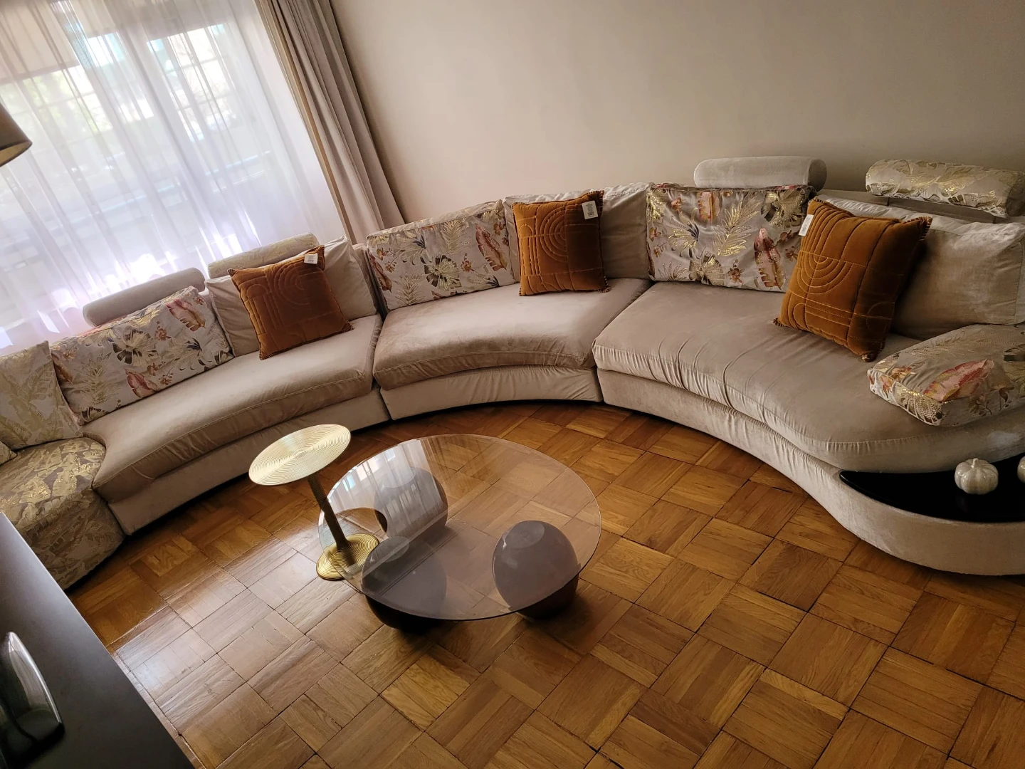 Curved Sectional Sofa with Decorative Pillows