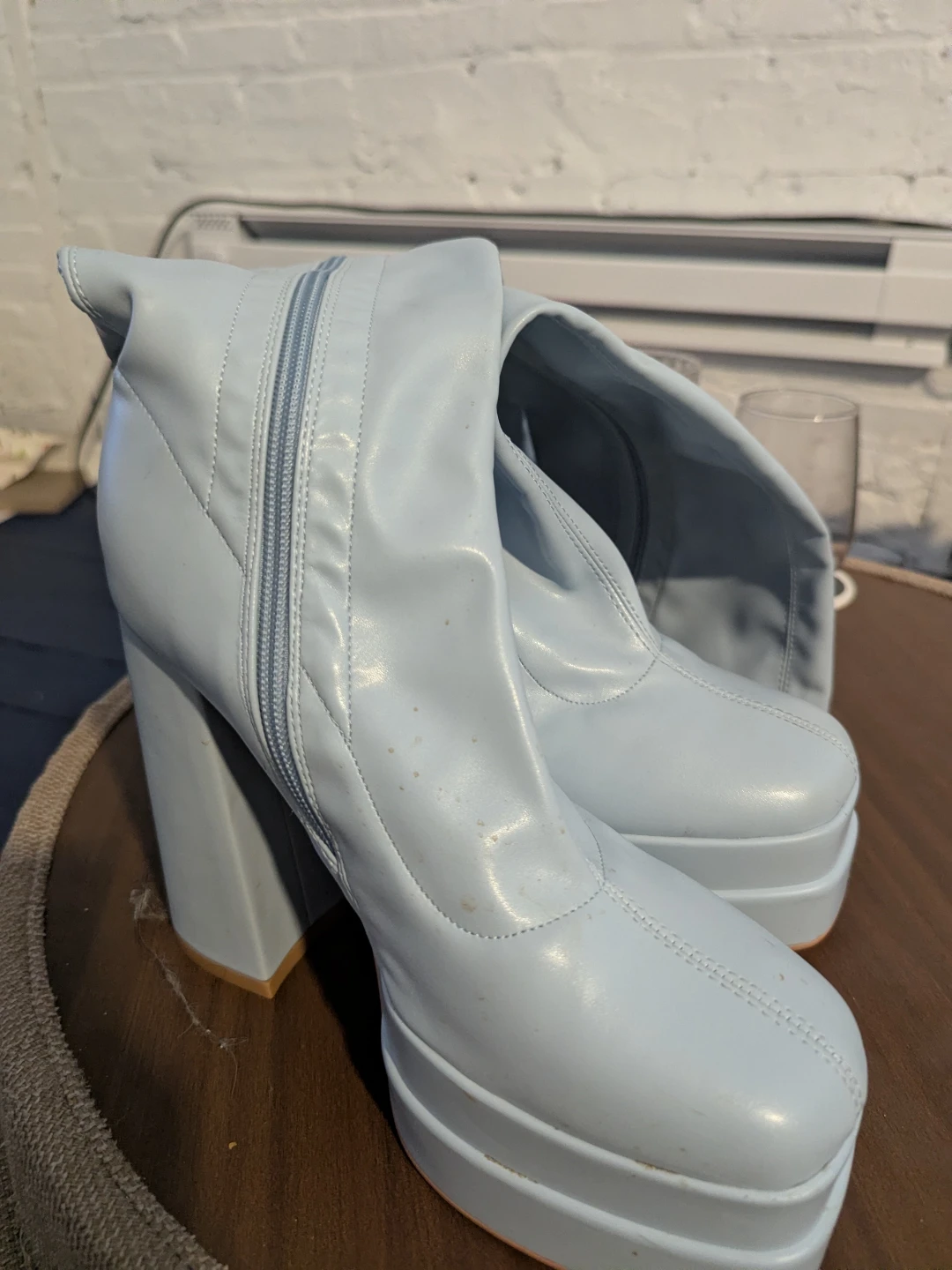Light Blue Platform Knee-High Boots