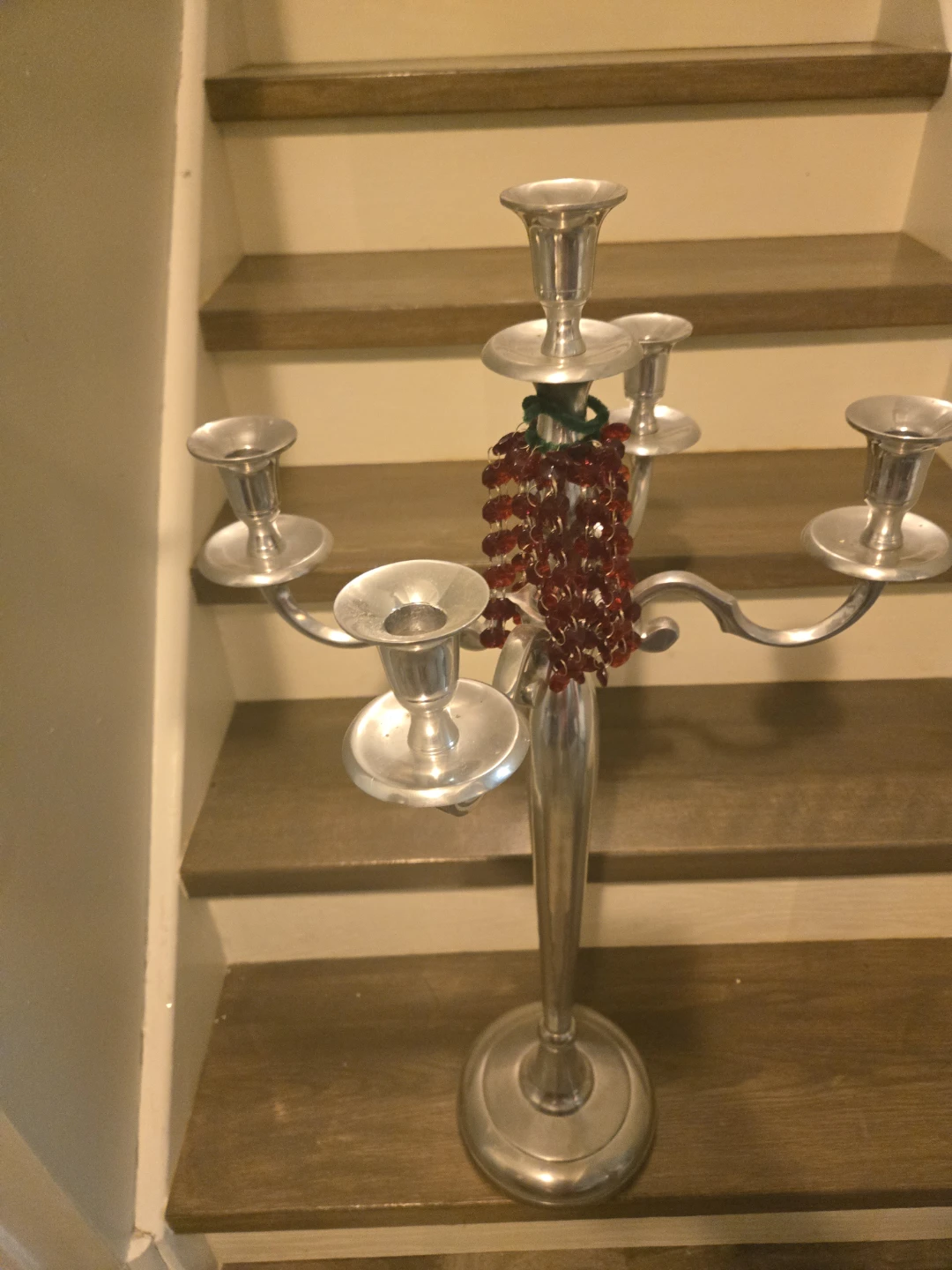 Silver Candelabra with Red Beading