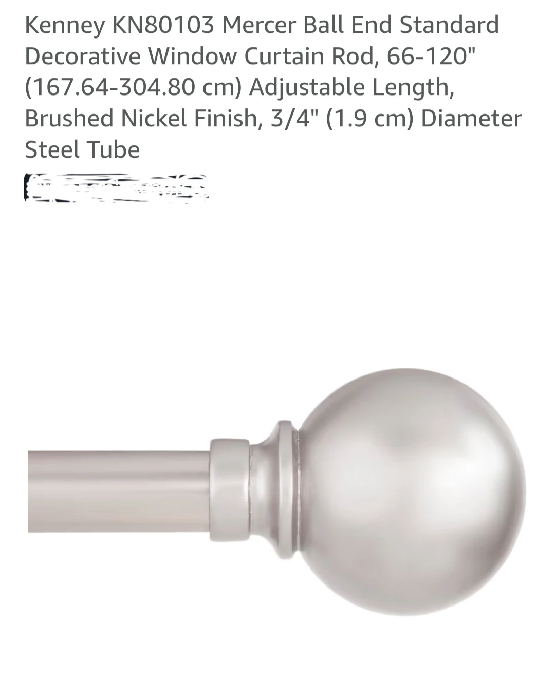 Kenney Mercer Ball End Curtain Rod - 66-120", Brushed Nickel